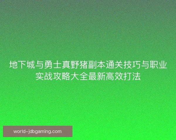 地下城与勇士真野猪副本通关技巧与职业实战攻略大全最新高效打法